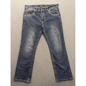 True Luck Jeans Mens 34x30 Blue Straight Leg Denim Contrast Stitch Embroidered